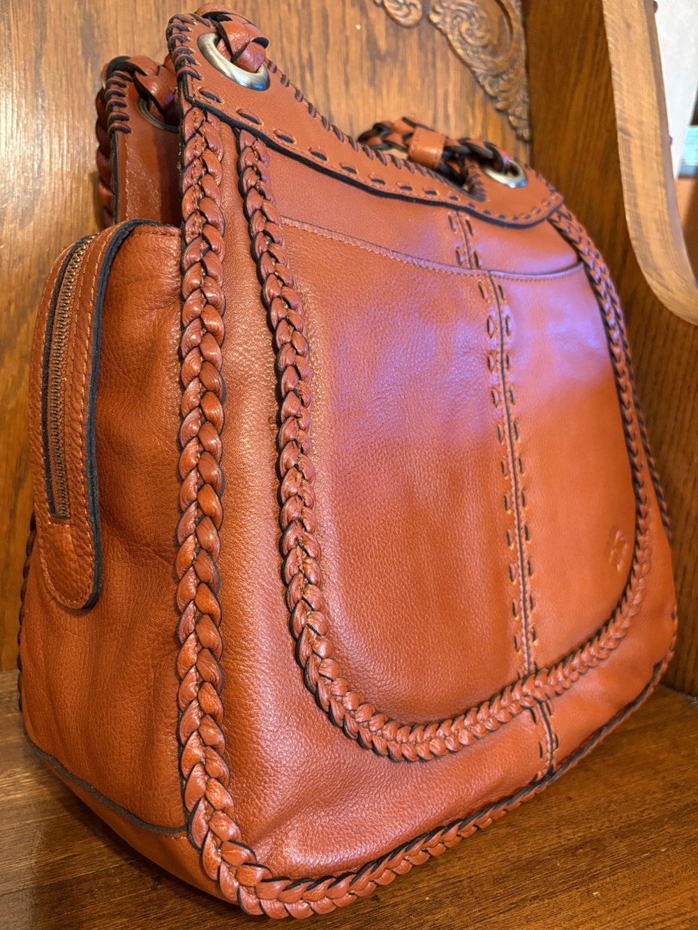 NWT-Patricia Nash-Discovery Collection-Adria Satchel-Braided Leather-Cognac-$499 - Picture 6 of 16
